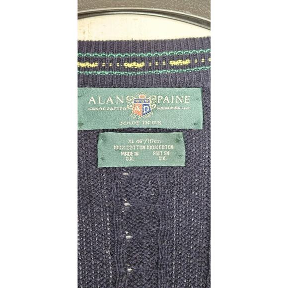 Alan Paine XL Men's Knitwear V-neck Cotton Cable Knit Crickey Jumper Vtg - Picture 16 of 16